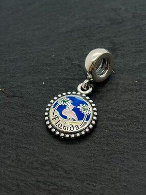 Pandora Florida Flamingo Palm Tree Dangle Charm Sterling Silver Jewelry